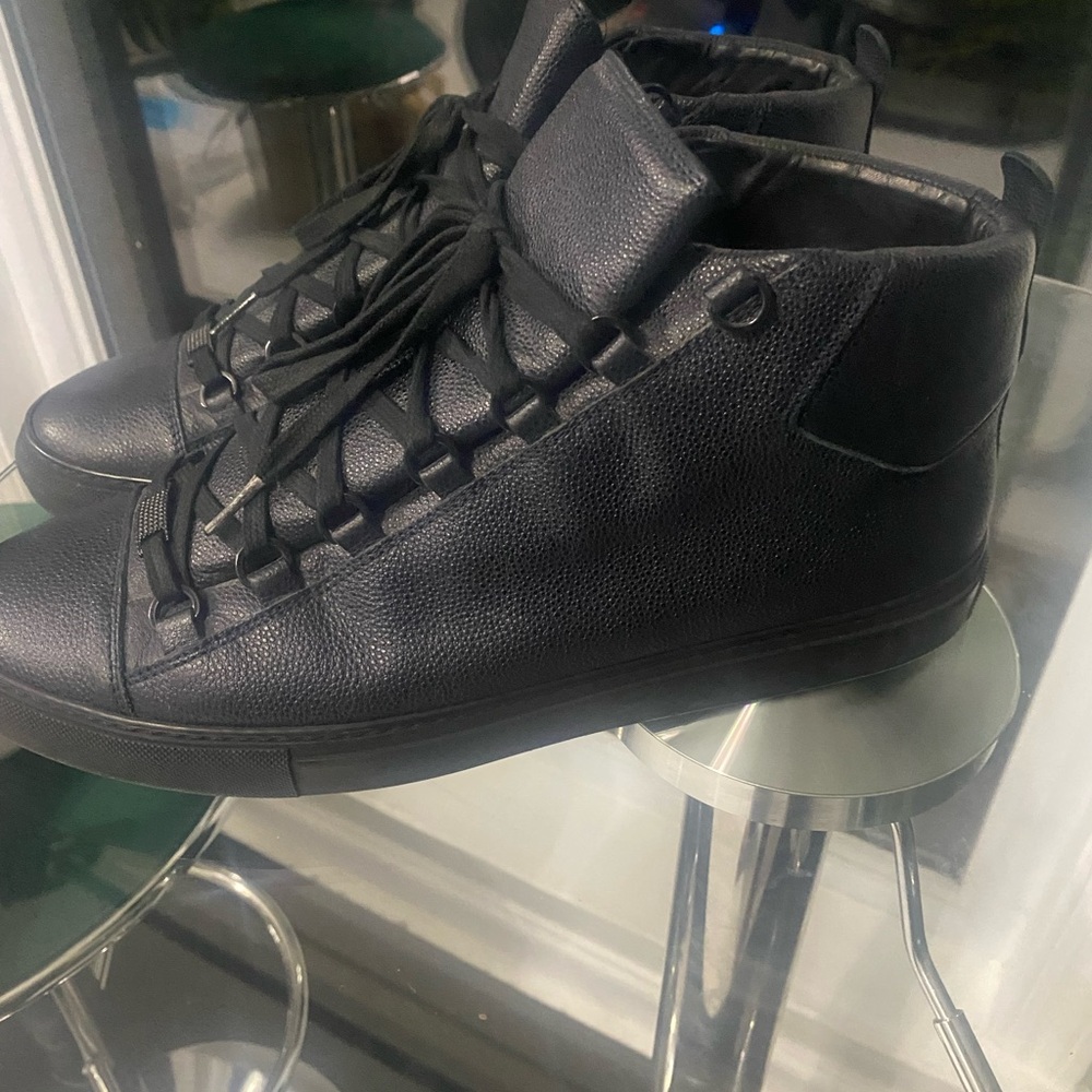 Balenciaga Black Leather High-Top Sneakers
